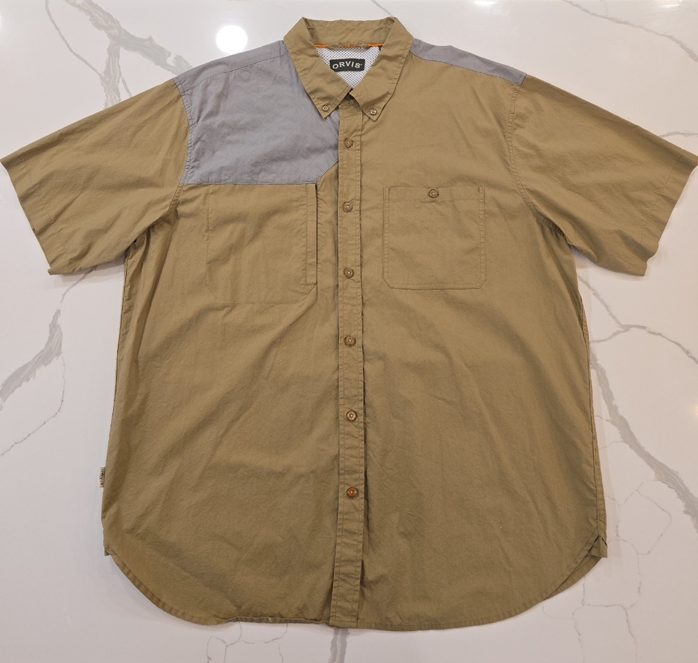 Orvis Cotton Featherweight Shooting Outdoor Short Sleeve Mens Shirt Green XL